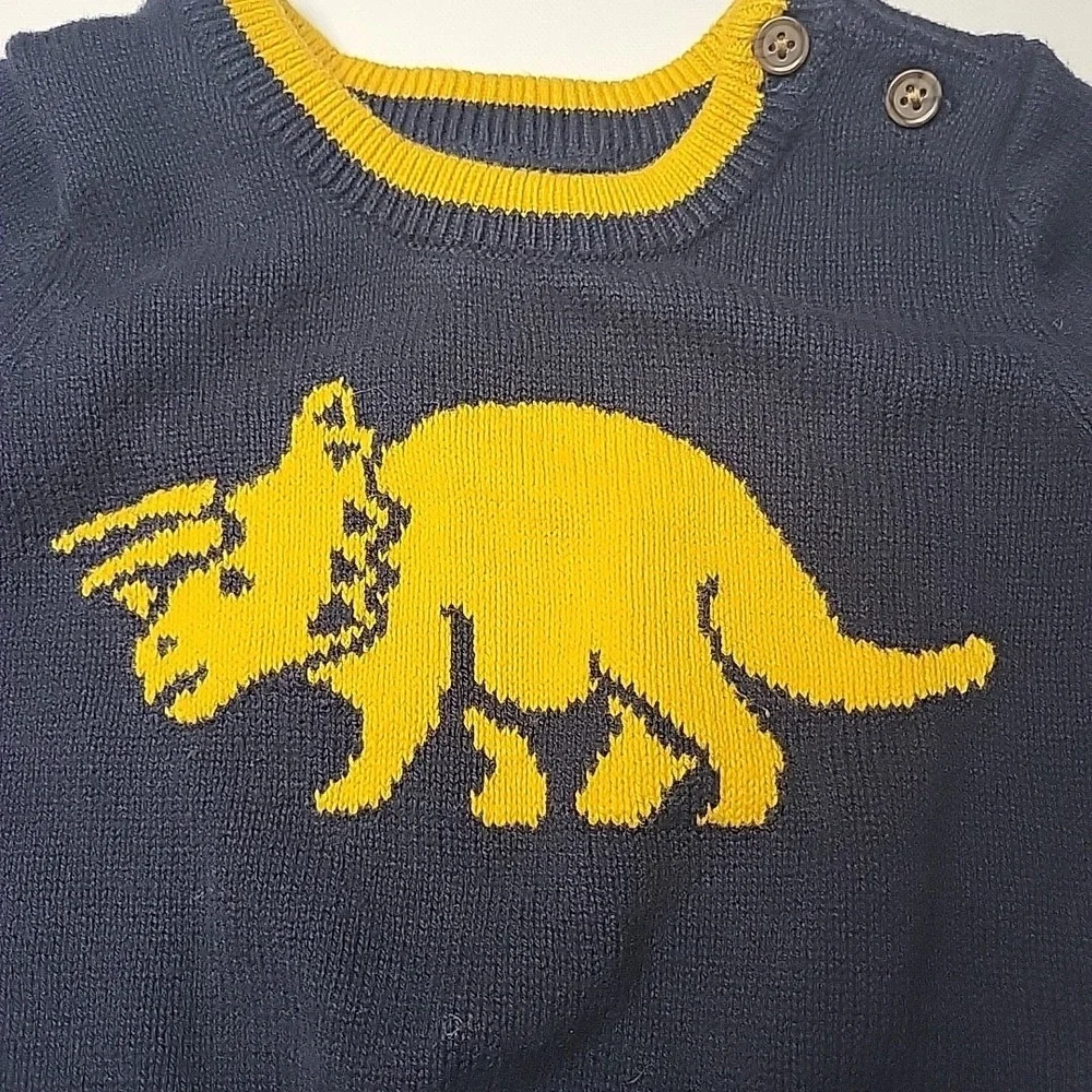 BABY GAP Crewneck Navy Blue Sweater‎ Boys Yellow Dinosaur Sweater Top Size 0-3mo